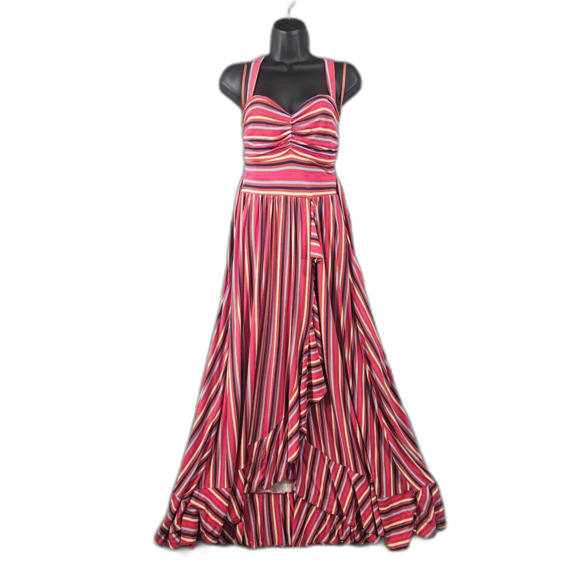 Anthro Maeve Gabriela Ruffled Maxi Dress Size S Colorful Heavy Jersey Knit - Picture 1 of 9